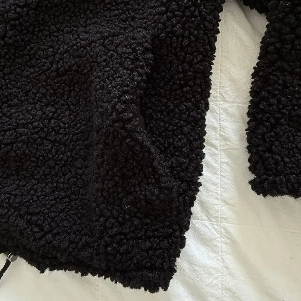Lucky Brand Black Teddy Sherpa Hooded Jacket Women’s L Oversized Full Zip Cozy - Picture 11 of 16